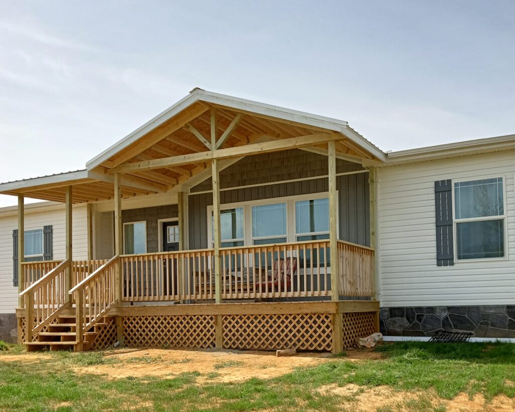 covered front porch with lattice