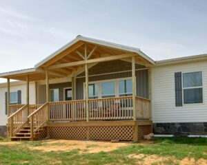 covered front porch with lattice